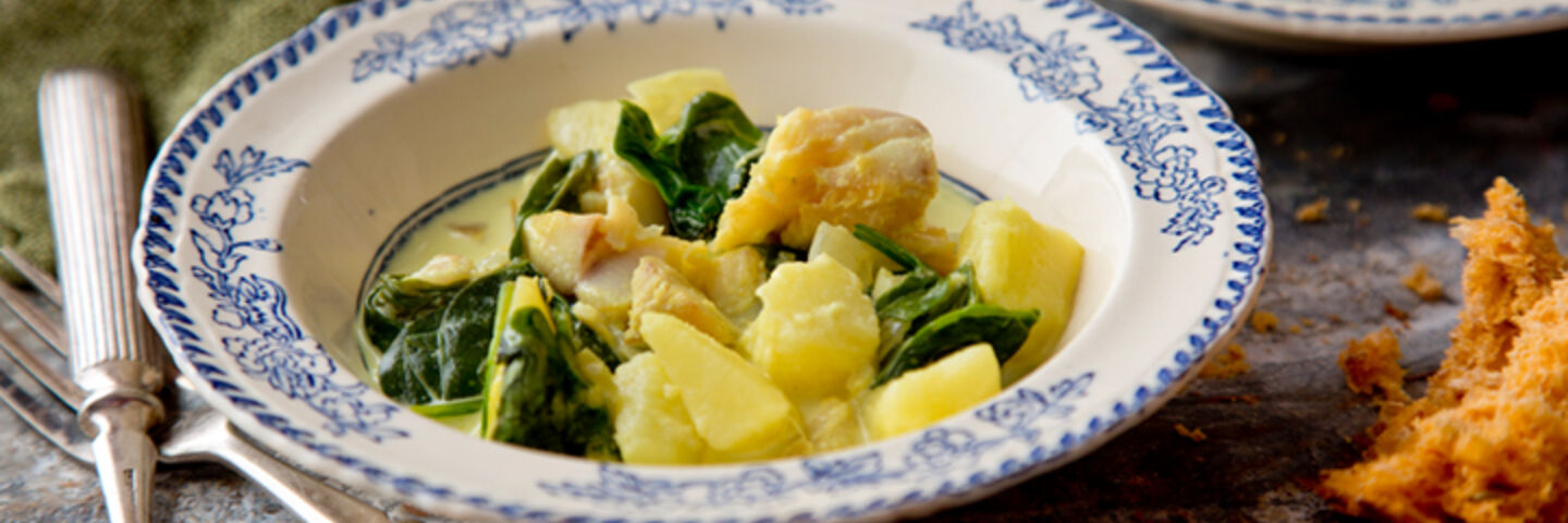 Creamy smoked haddock spinach potato stew recipe