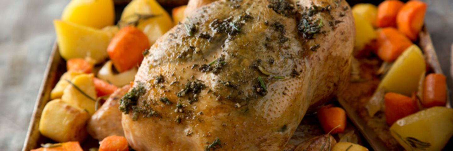 Herb pesto chicken winter root vegetables recipe