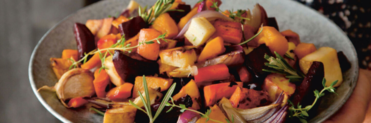 Sweet roasted winter root veg rosemary thyme recipe