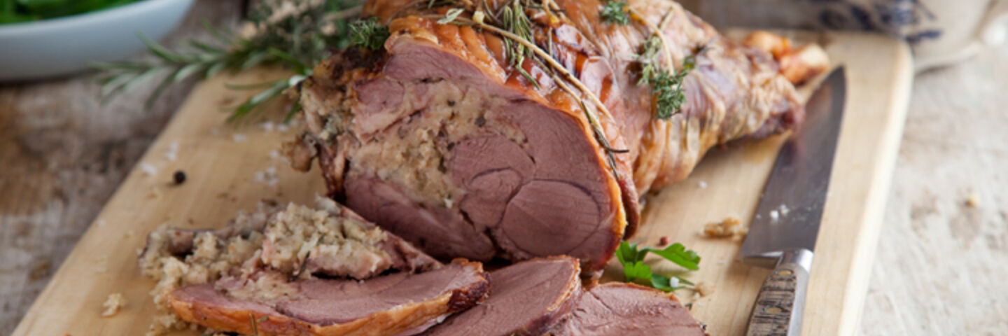 Roast herb stuffed leg of lamb
