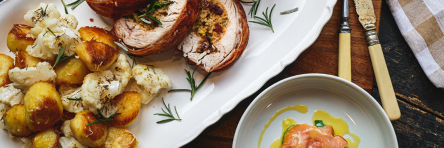 Cheesy roast potatoes and cauliflower recipe