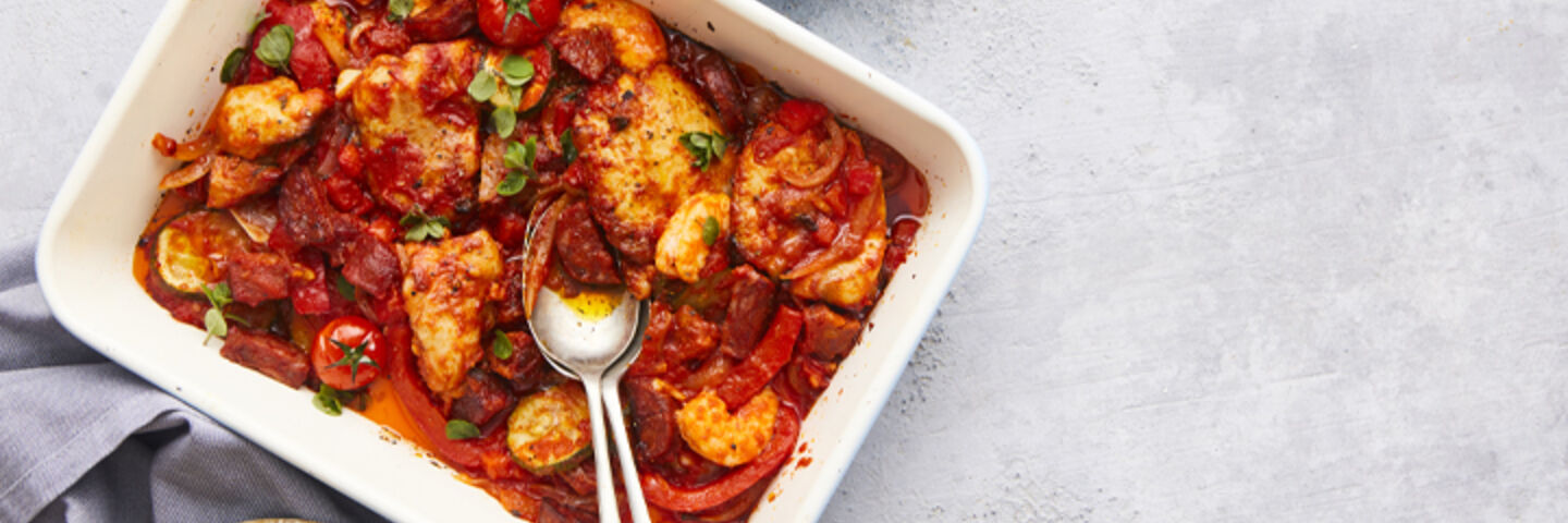 Surf and turf traybake recipe
