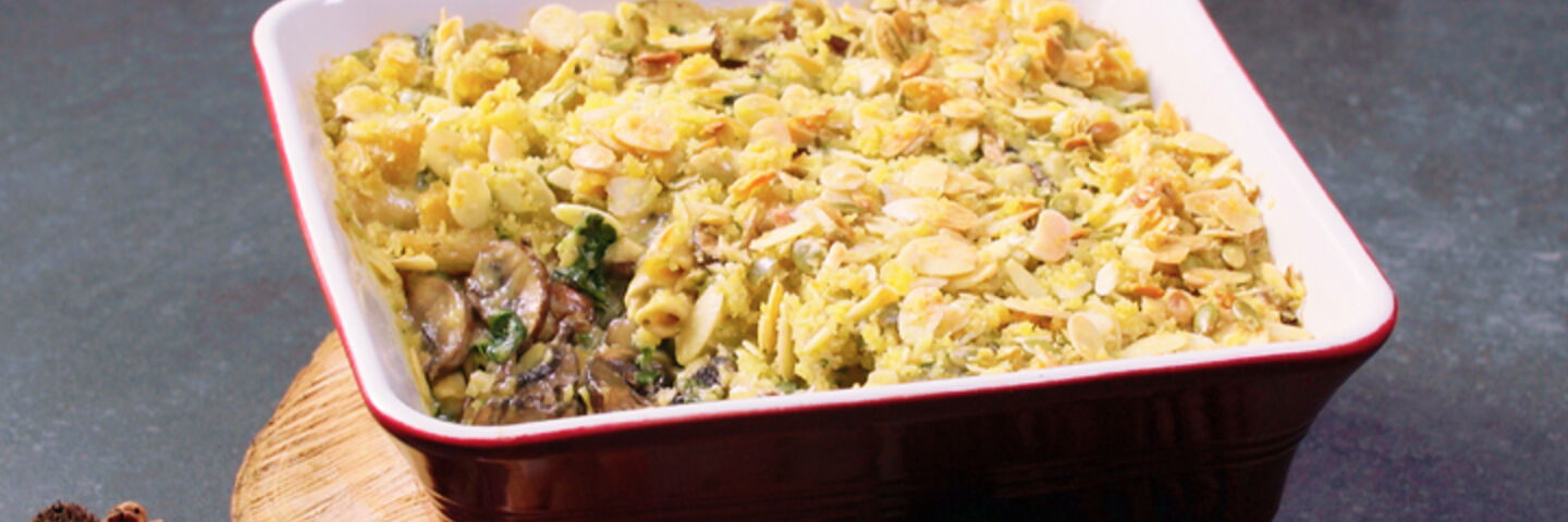 Mushroom and spinach pasta bake