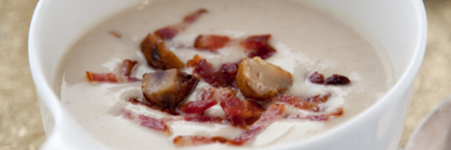 Cream of Chestnut Soup with Crispy Bacon