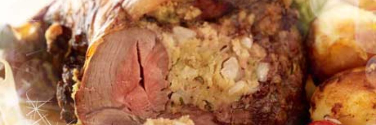 Roast Leg of Lamb with Turnip Boulangere Gratin  Red Wine Reduction