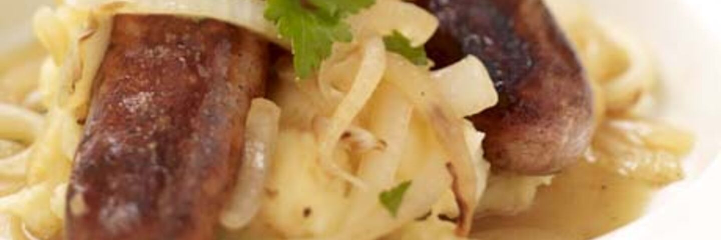 Bangers and Mash with Onion Gravy