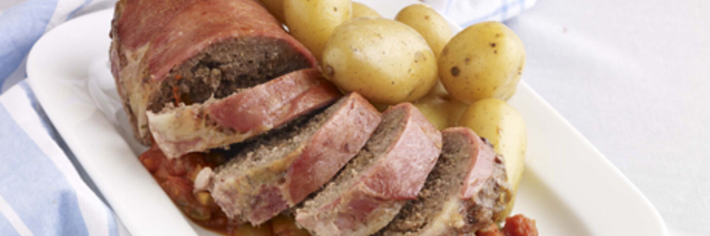 Meatloaf with Chunky Tomato Compote and Buttered Baby Potatoes