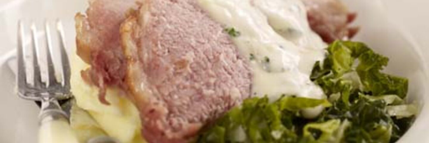 Sugar Crusted Bacon with Parsley Sauce