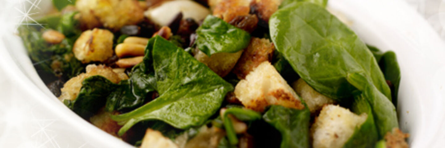 Sautéed Spinach with Sultanas, Pine Nuts & Breadcrumbs