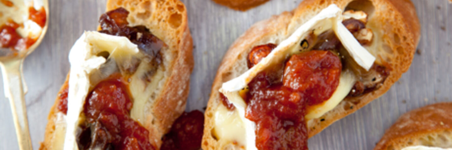Toasted Hazelnut and Dates on Brie Bruschetta