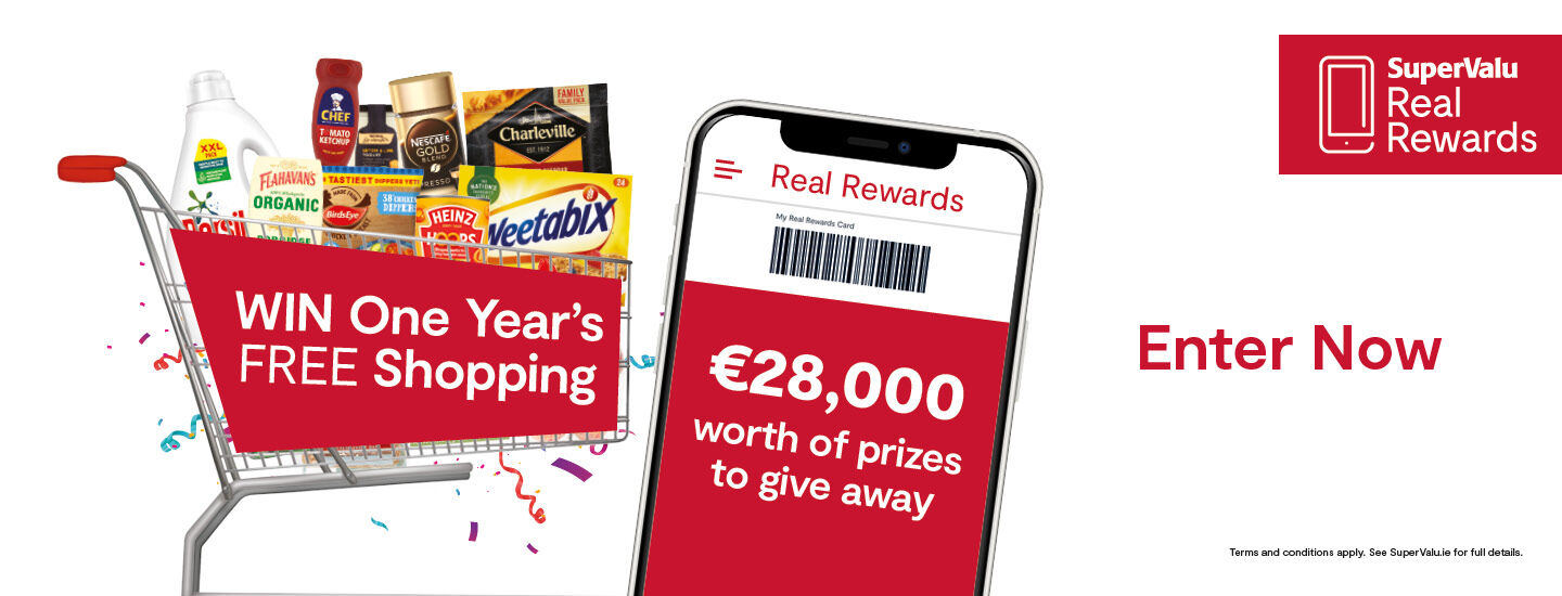 Scan to Win April One Year Free Shopping gift card • €100 SuperValu e-gift card for EVERY Store 