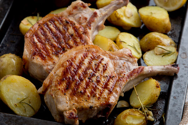 Lollipop pork chops rosemary potatoes lemongarlic beans recipe