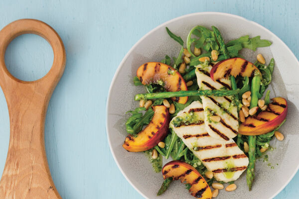 Grilled halloumi and peach salad recipe