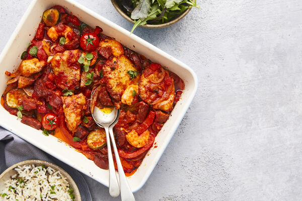 Surf and turf traybake recipe