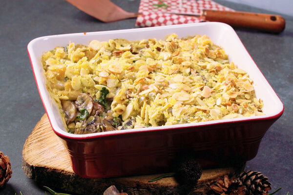 Mushroom and spinach pasta bake