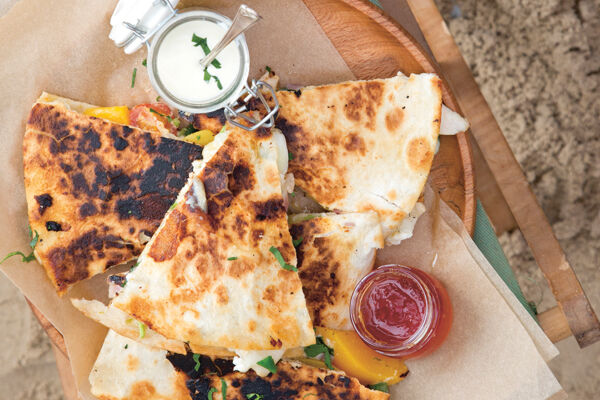 Grilled chicken and nectarine cheese quesadillas recipe