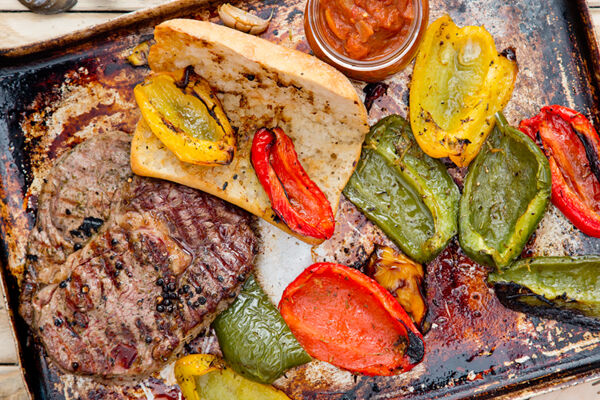 Grilled rib eye steak sambos with grilled peppers recipe