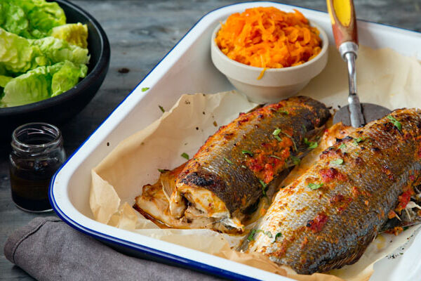 Roasted sea bass