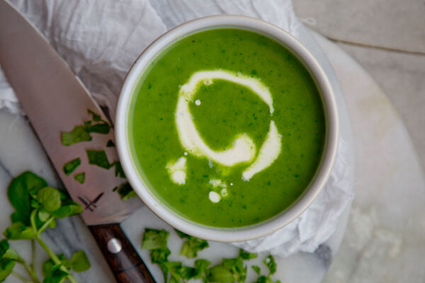 Soup watercress creme fraiche