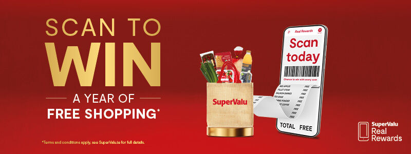 Scan To Win October • One Year Free Shopping gift card • €100 SuperValu e-gift card for EVERY Store
