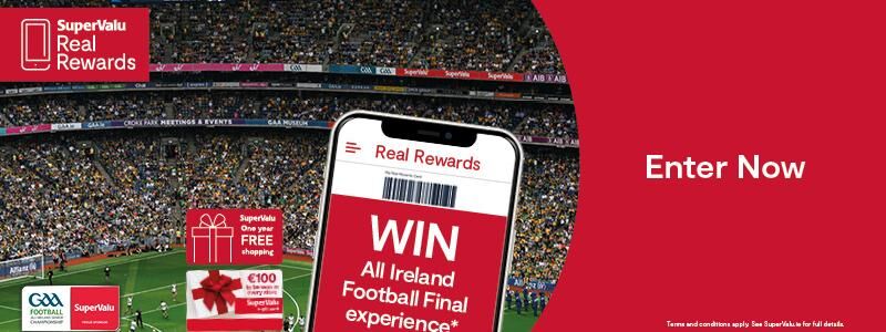 Scan to Win May • SuperValu GAA Football Package One Year Free Shopping gift card • €100 SuperValu e-gift card for EVERY Store 