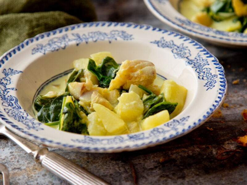 Creamy smoked haddock spinach potato stew recipe