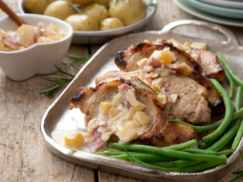 Pork chops bacon mango garlic sauce recipe
