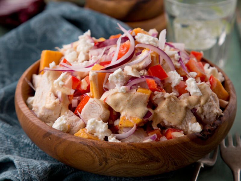 Sweet potato salad chilli chicken recipe