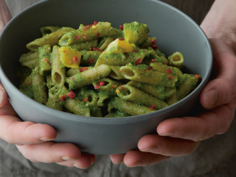 Coriander Pesto Penne with Oranges