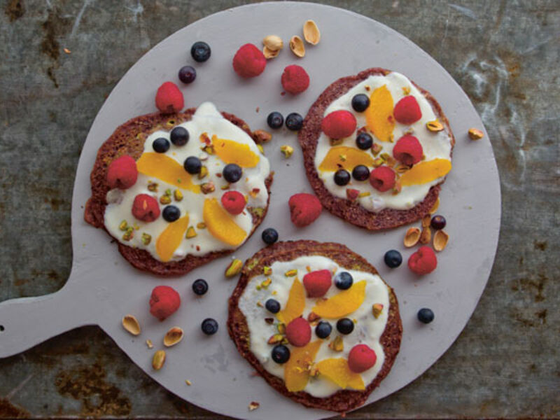 Purple Pancakes with Orange and Pistachio Yogurt