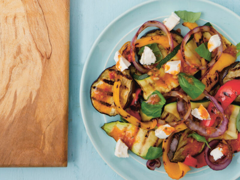 Grilled mediterranean vegetable salad with goats cheese