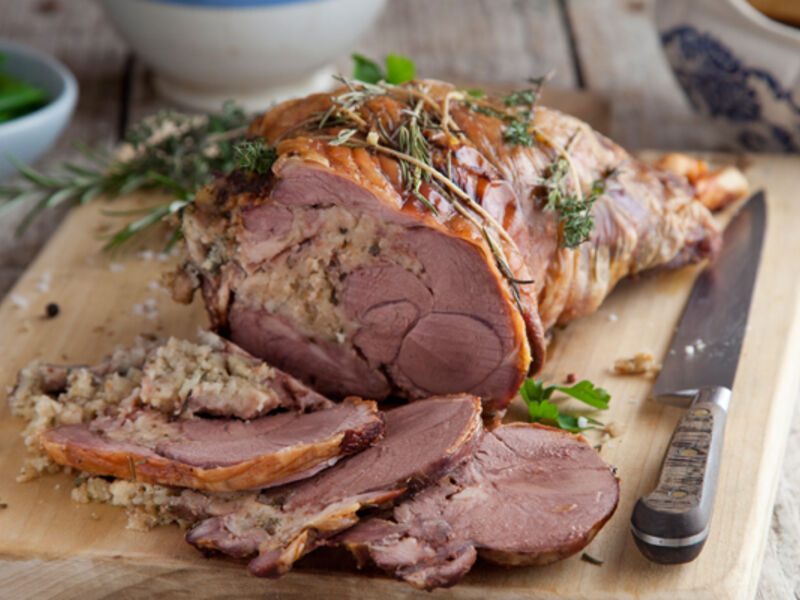 Roast herb stuffed leg of lamb