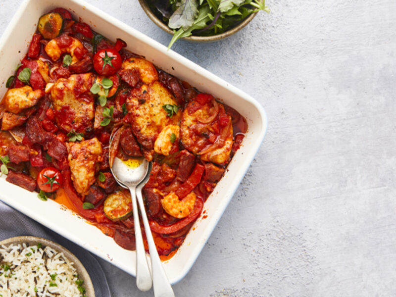 Surf and turf traybake recipe