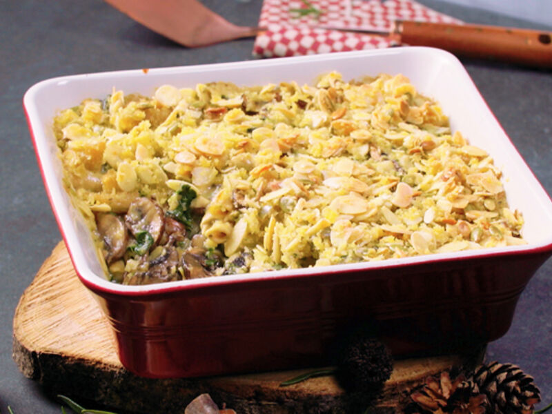 Mushroom and spinach pasta bake
