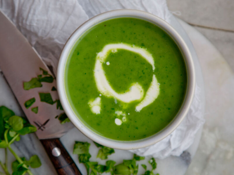 Soup watercress creme fraiche