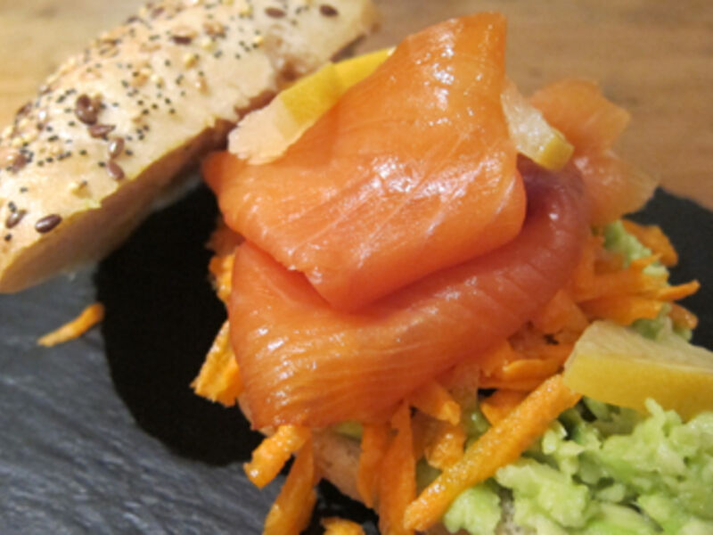Avocado, Grated Carrot & Smoked Salmon Roll