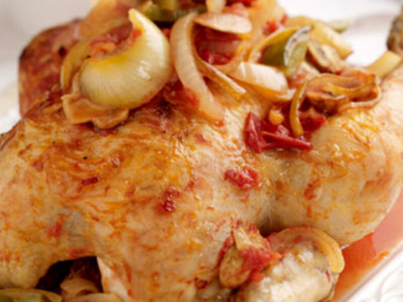 Baked Whole Chicken with Herby Vegetable Broth