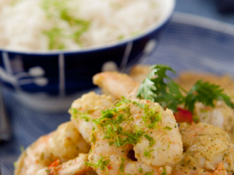 Hot Garlic Prawns with Chilli Lime Yogurt Dressing
