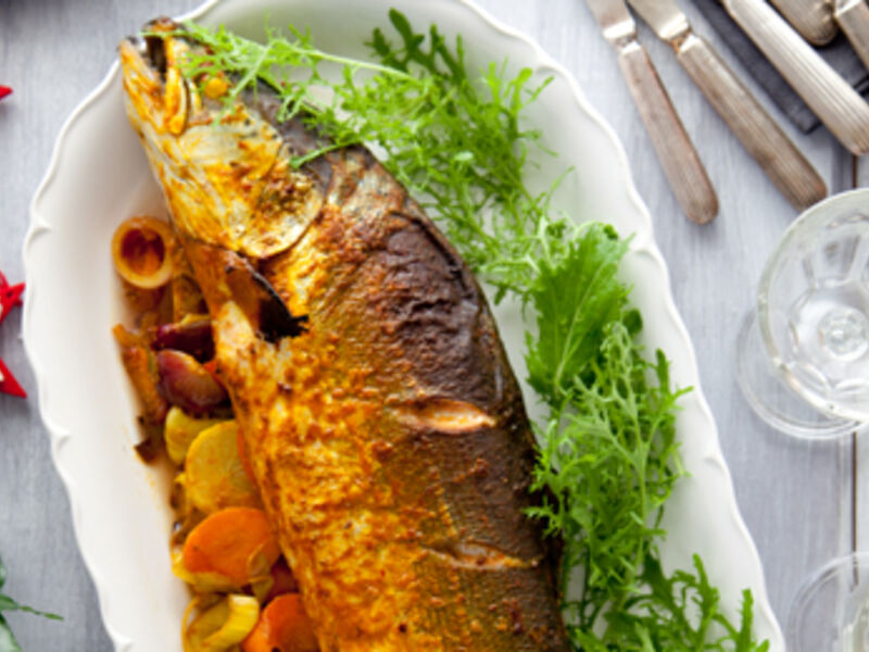 Indian Spiced Whole Baked Salmon with Saffron Pilau Rice