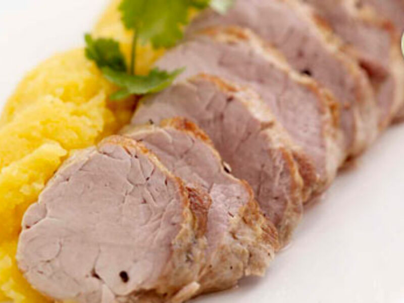 Pan Seared Pork Steak with Pureed Swede and Boulangere Potatoes