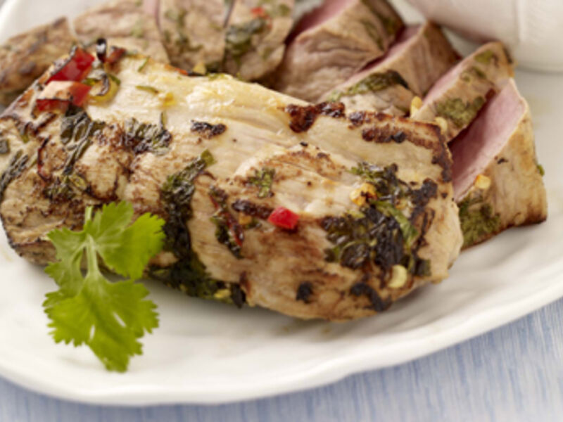 Thai Scented Pork Steak with Carrot and Coriander Puree