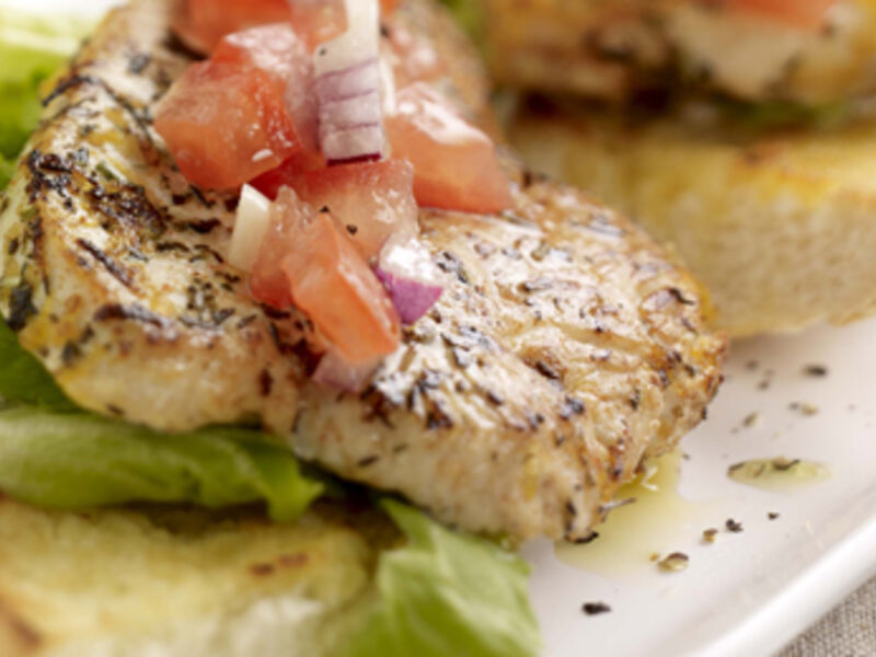 Toasted Baguettes with Lemon and Herb Turkey and Tomato Salsa