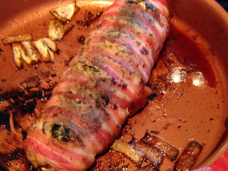 Apple Stuffed Pork Fillet wrapped in Bacon