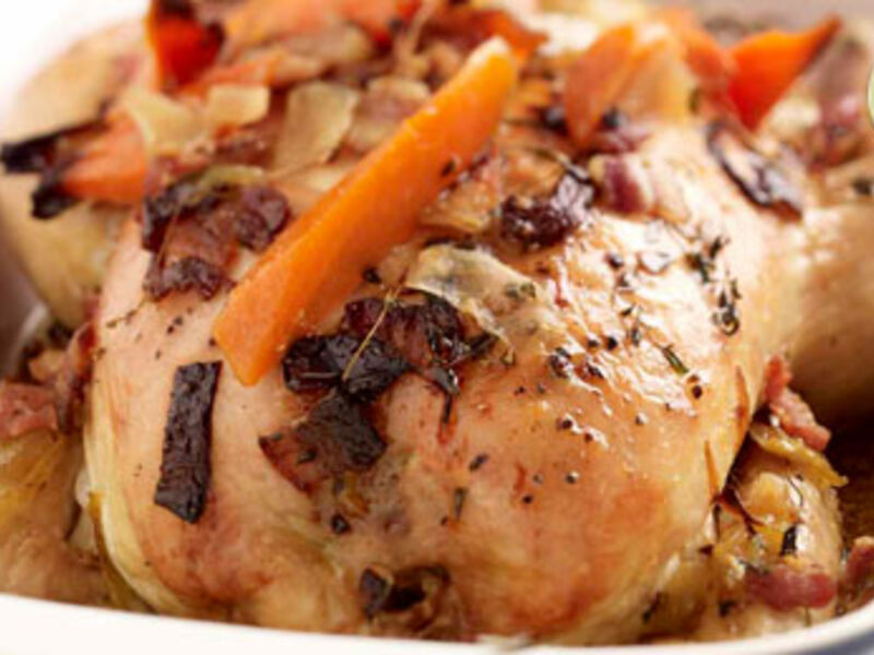 Whole Chicken with Braised Root Vegetables and Mashed Potato