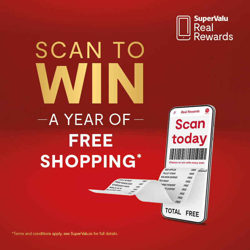 Scan To Win June• One Year Free Shopping gift card • €100 SuperValu e-gift card for EVERY Store