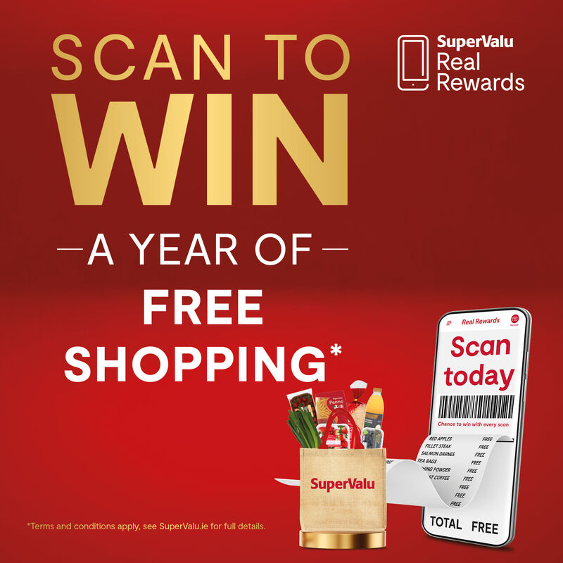 Scan To Win October • One Year Free Shopping gift card • €100 SuperValu e-gift card for EVERY Store
